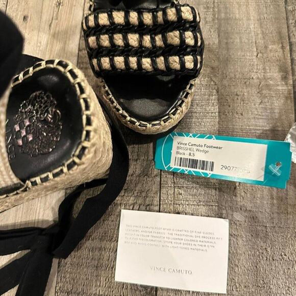 Vince Camuto Brisshel Leather Espadrille Wedge Sandal | Black & Natual | Sz 8.5 - Picture 13 of 13